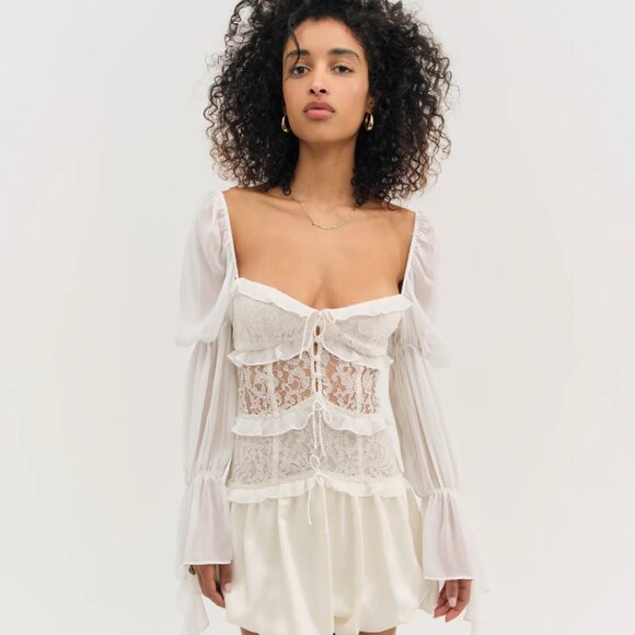 FOR LOVE & LEMONS Lea Lace Long Sleeve Mini Dress NWT